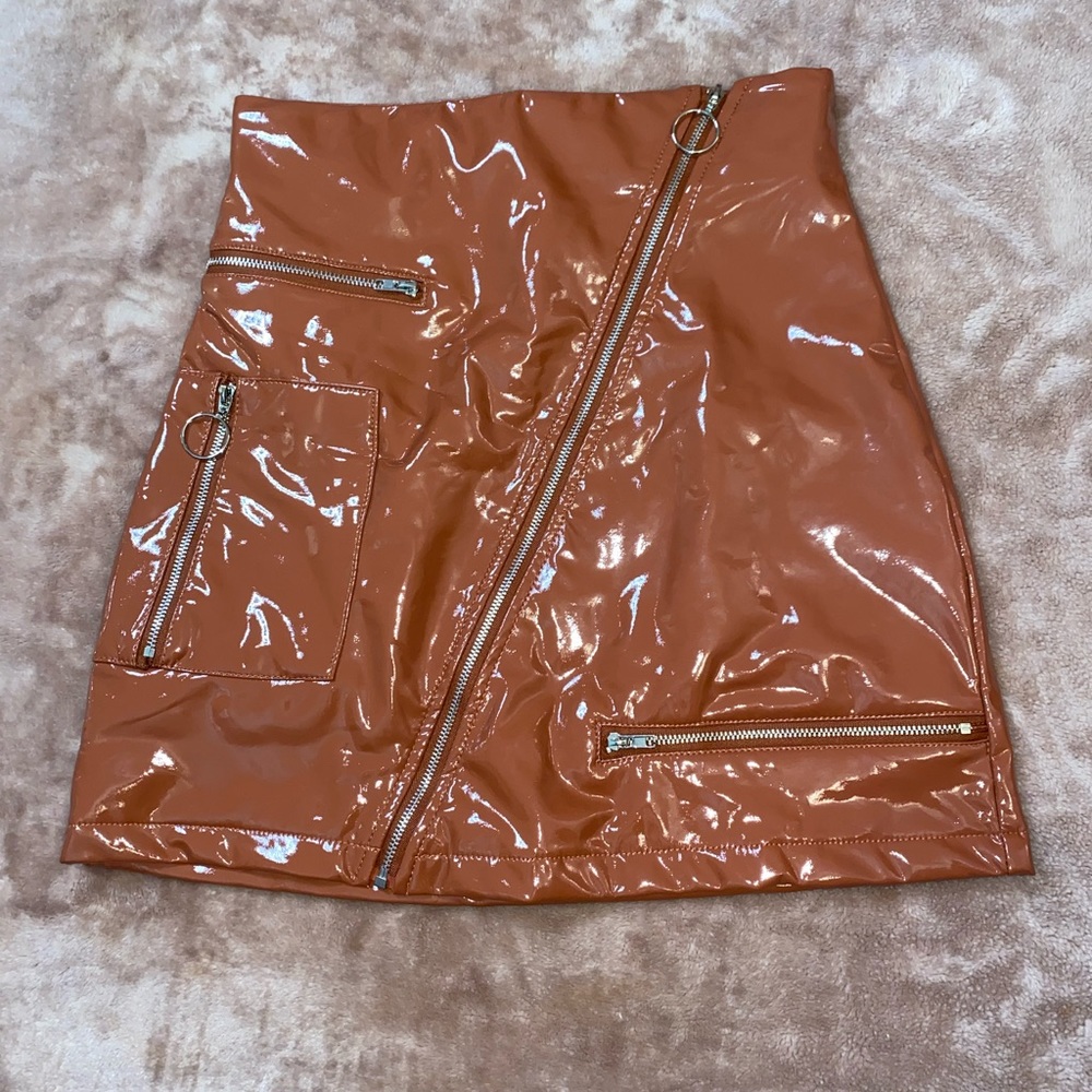Brown Zip Up Leather Skirt